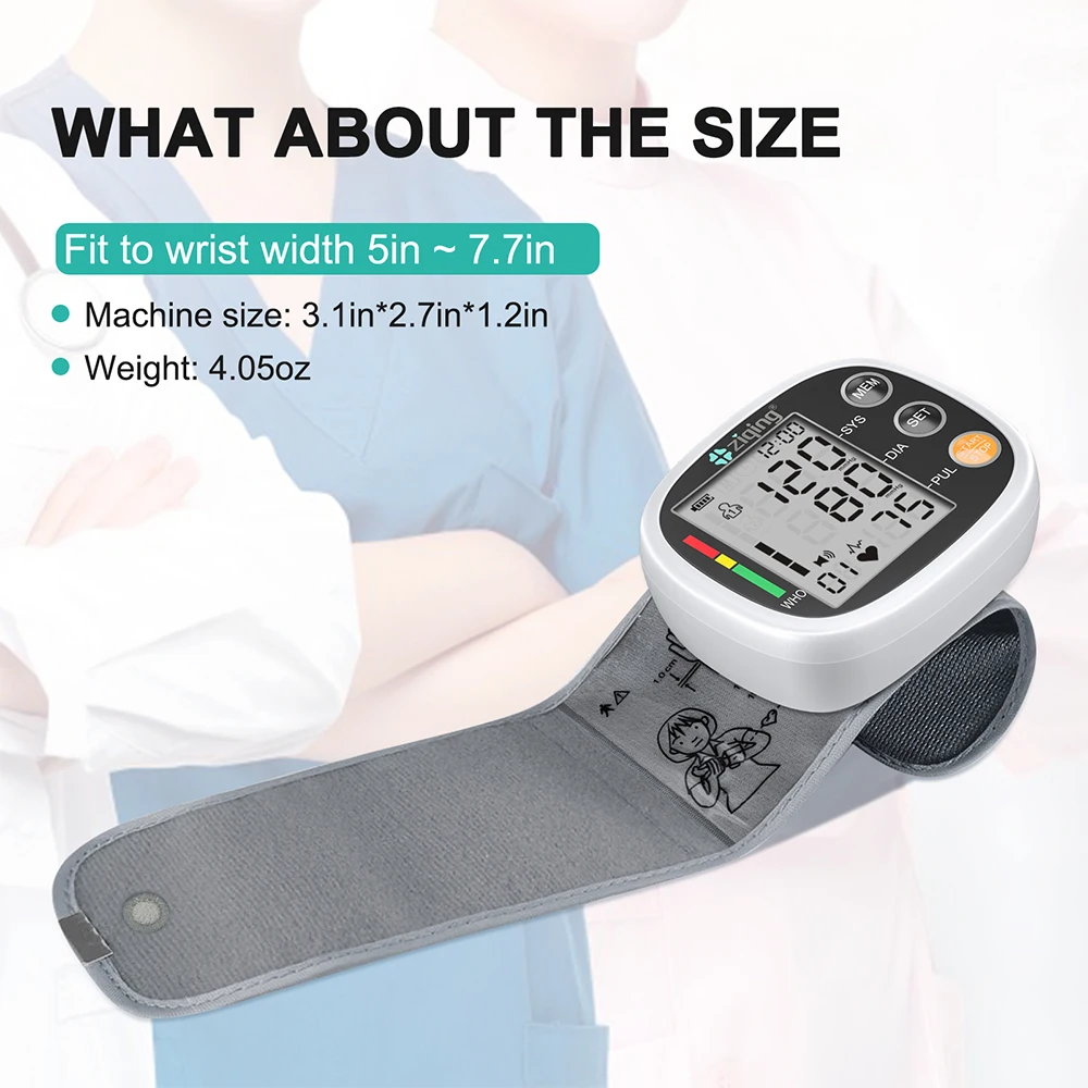 Ziqing Medical Digital Blood Pressure Wrist Monitor Automatic Arm Sphygmoman Tonometer Cuff Tensiometer Heart Rate Pulse Meter