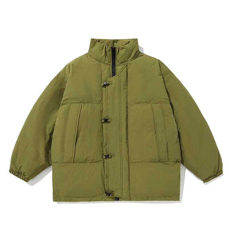 Winter Style Buckle Decoration Stand Collar Cotton Jacket Japanese Vintage Back Embroidery LOGO Loose Cotton Jacket Men