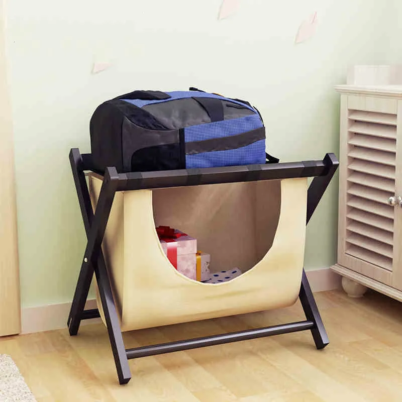 Simple solid wood hotel luggage rack room living room simple modern storage folding laundry storage rack