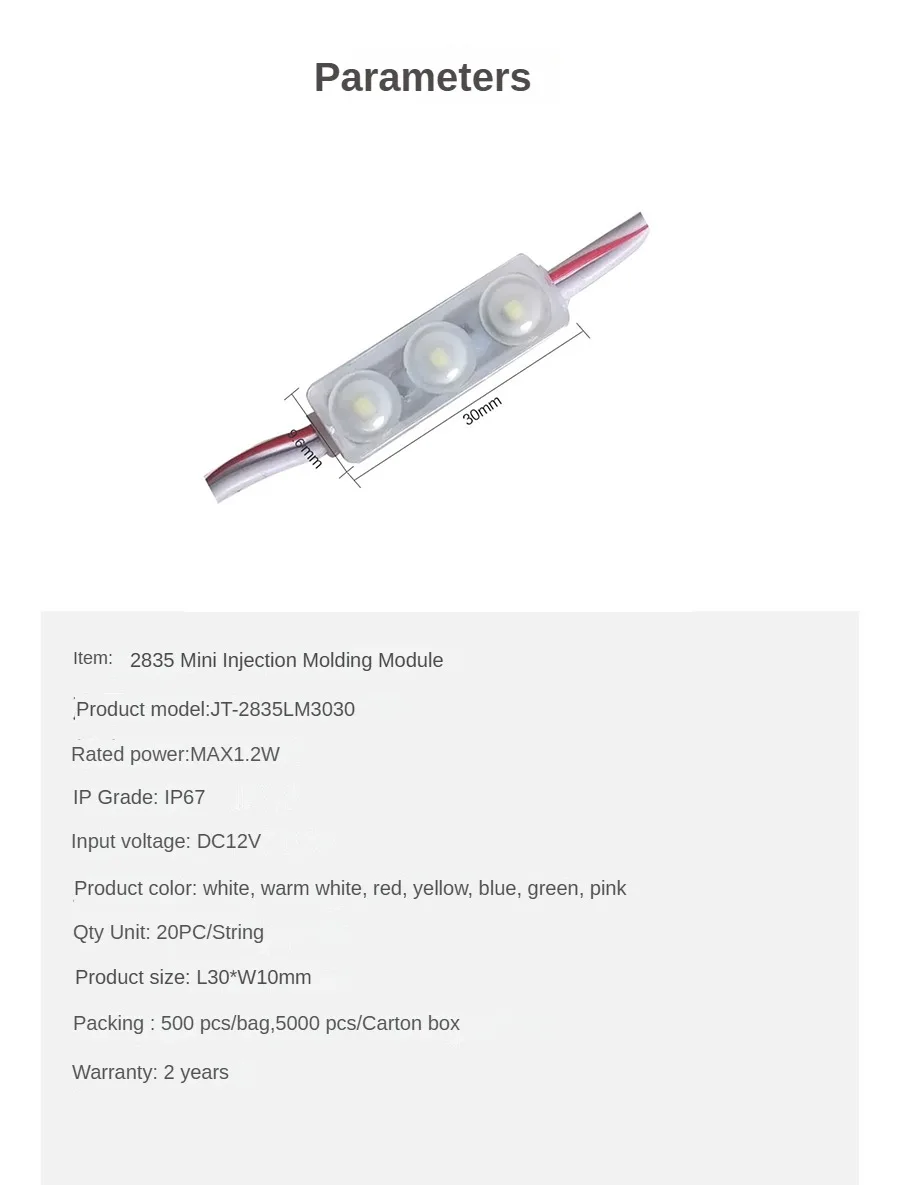 LED Modules 20pcs DC 12V 2835 6500k White SMD with Lens 3010 Backlight Waterproof IP67 Sign Lighting