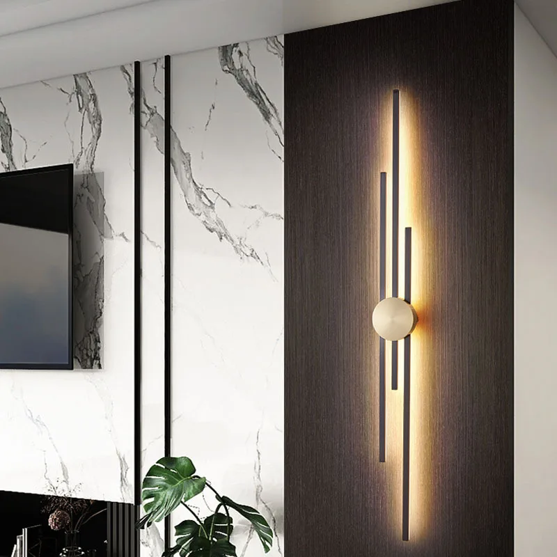 Surface Mount minimalist Luxurious Black Gold LED Long Wall Light 1