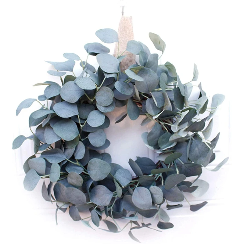 

HOT SALE 15Inch Artificial Eucalyptus Front Door Wreath Handcrafted Wreath For Home Decor