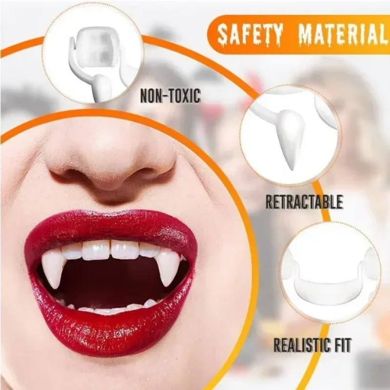 Realistic Retractable Vampire Fangs for Halloween Horror Cosplay Costume