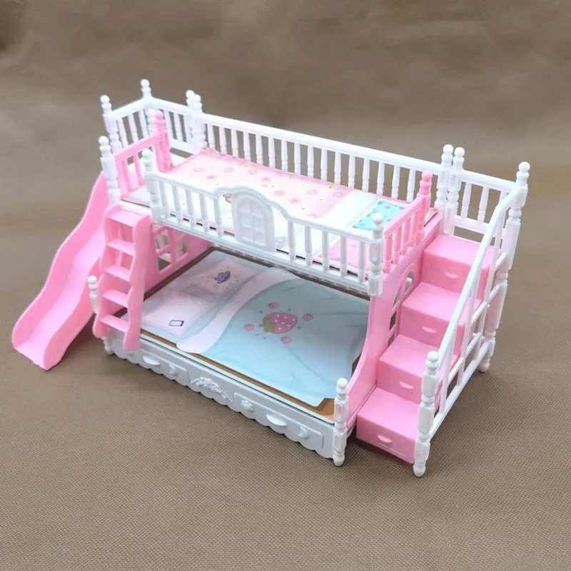 Cama Alta De Muñecas Rosa Con Tobogán Para Barbie Y Muñecas De 30-36 Cm | Mueble En Miniatura Con Escalera | Accesorio Para Casa De Muñecas
