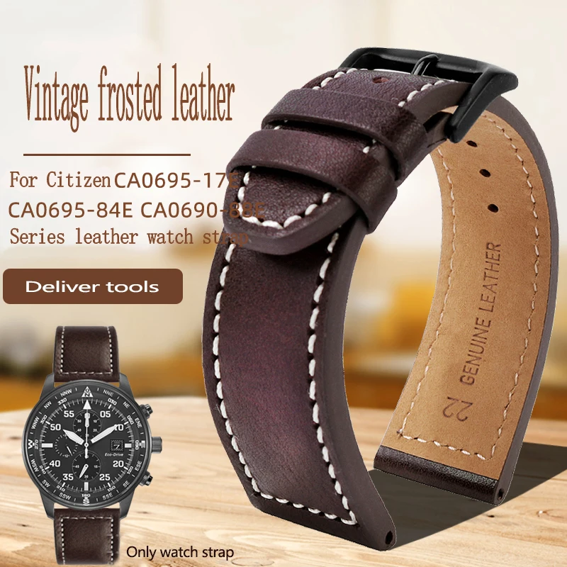 

For Citizen Wristband City Photokinetic Energy CA0695-17/84E CA0690-88E AT2140 Vintage Leather WatchStrap For Men Watchband 22MM