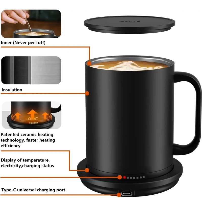 

Mug Warmer Heating Mug Cup Gift Set Portable Automatic Power-off Electric Drinking Boiling Cup Ceramic Stainless Steel Modern