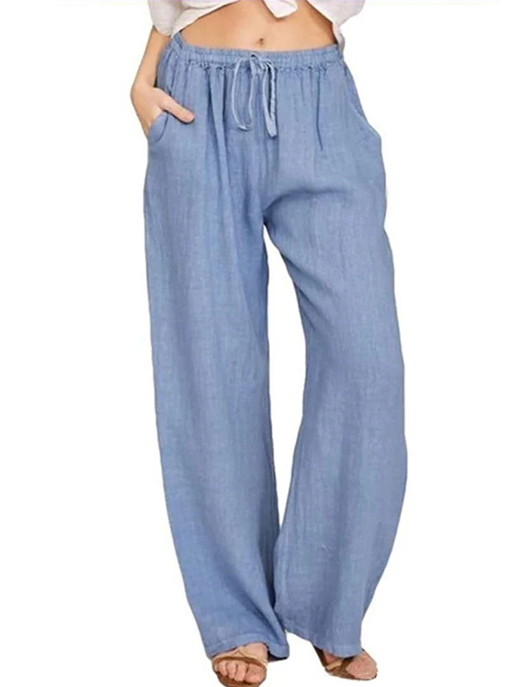 WomensCasualWideLegElasticWaistLooseLightweightSummerCotton