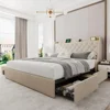 King Size Bed Frame,with 4 Storage Drawers,with Wingback Headboard, Charging Station,No Box Spring Needed,bed Frame 2