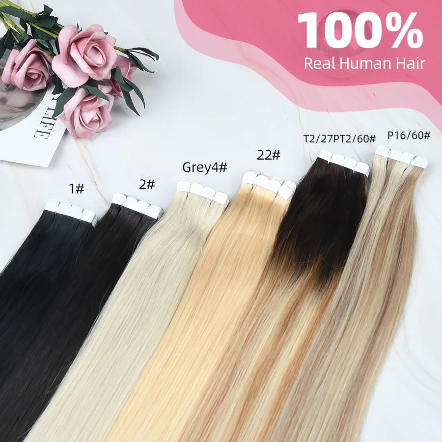 AW 12''-24'' Tape In Human Hair Extensions Natural Hair Extensions Seamless Skin Weft Machine Remy Balayage Adhesive Tape Ins