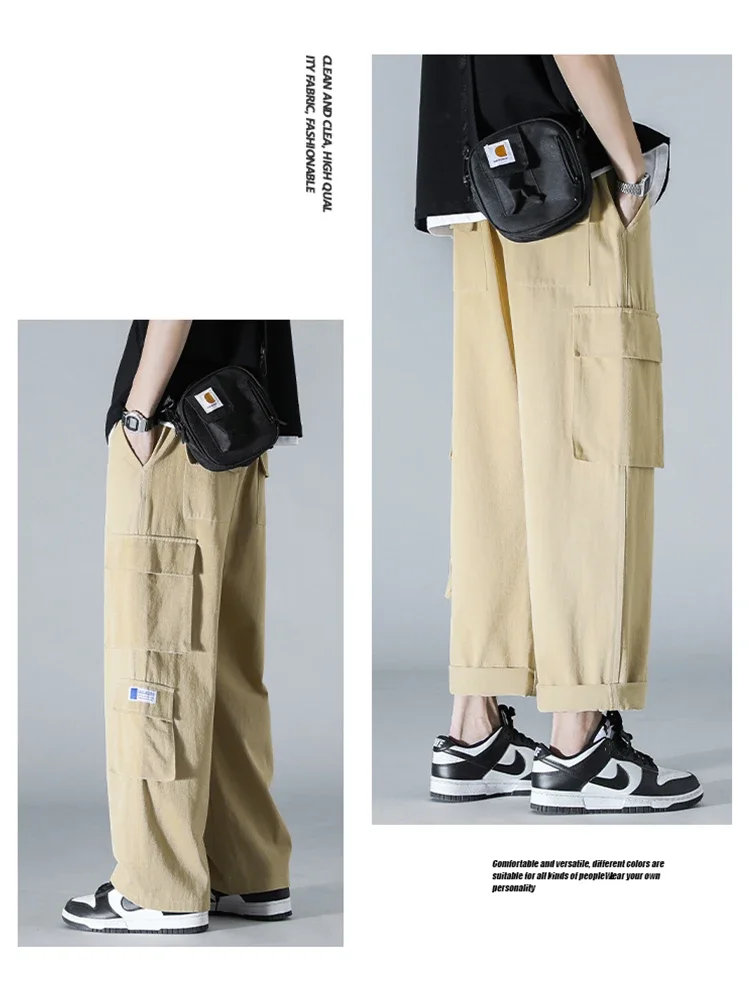 Winter Men's Solid Color Cotton Pants  Fashionable and Versatile Mop Pants  Japanese Style Warm Men's Casual Pants