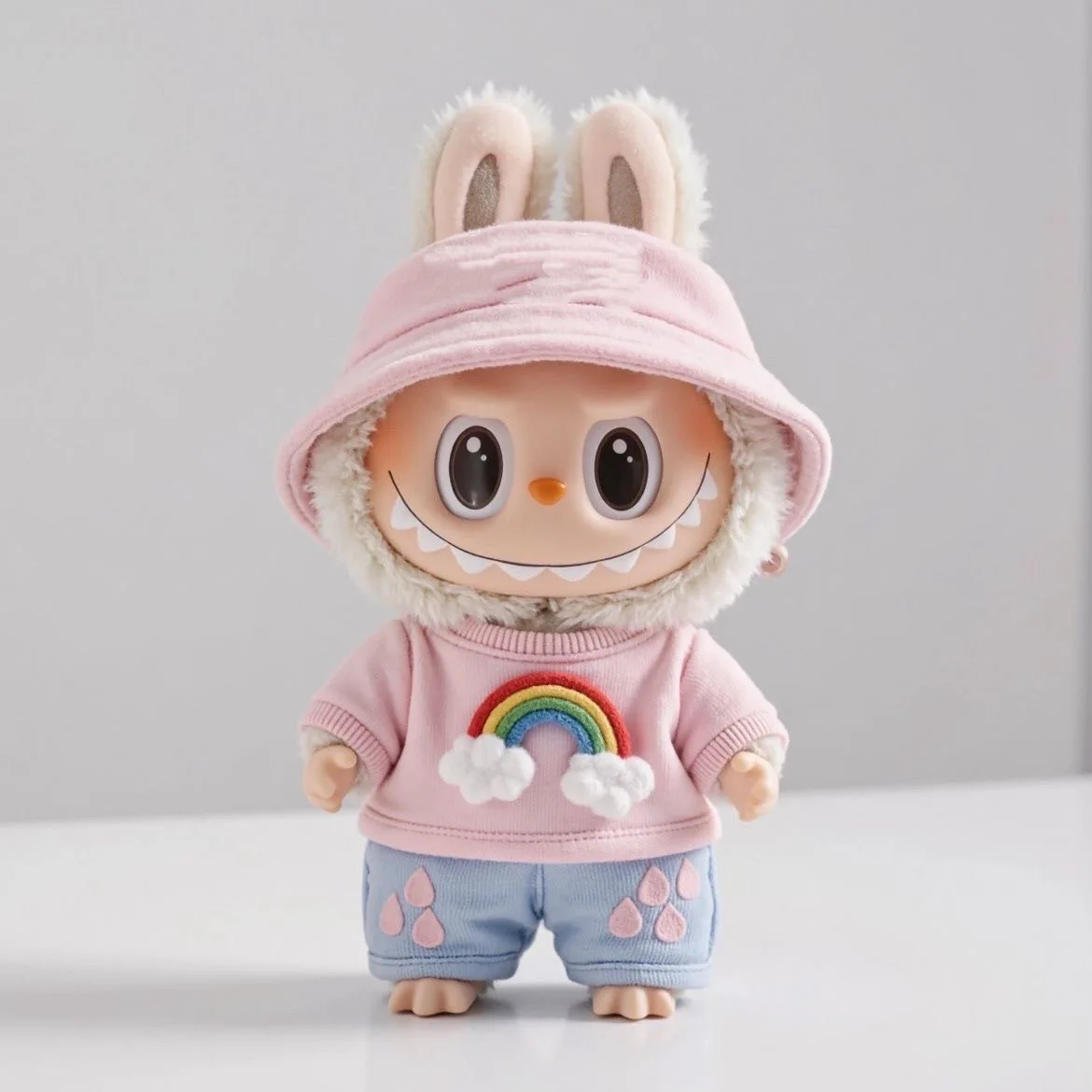 17cm 인형 옷 스탠딩 펜던트 라부부 인형 교체 세트 귀여운 무지개 상의와 핑크 모자 라부부 의류 세트에 적합