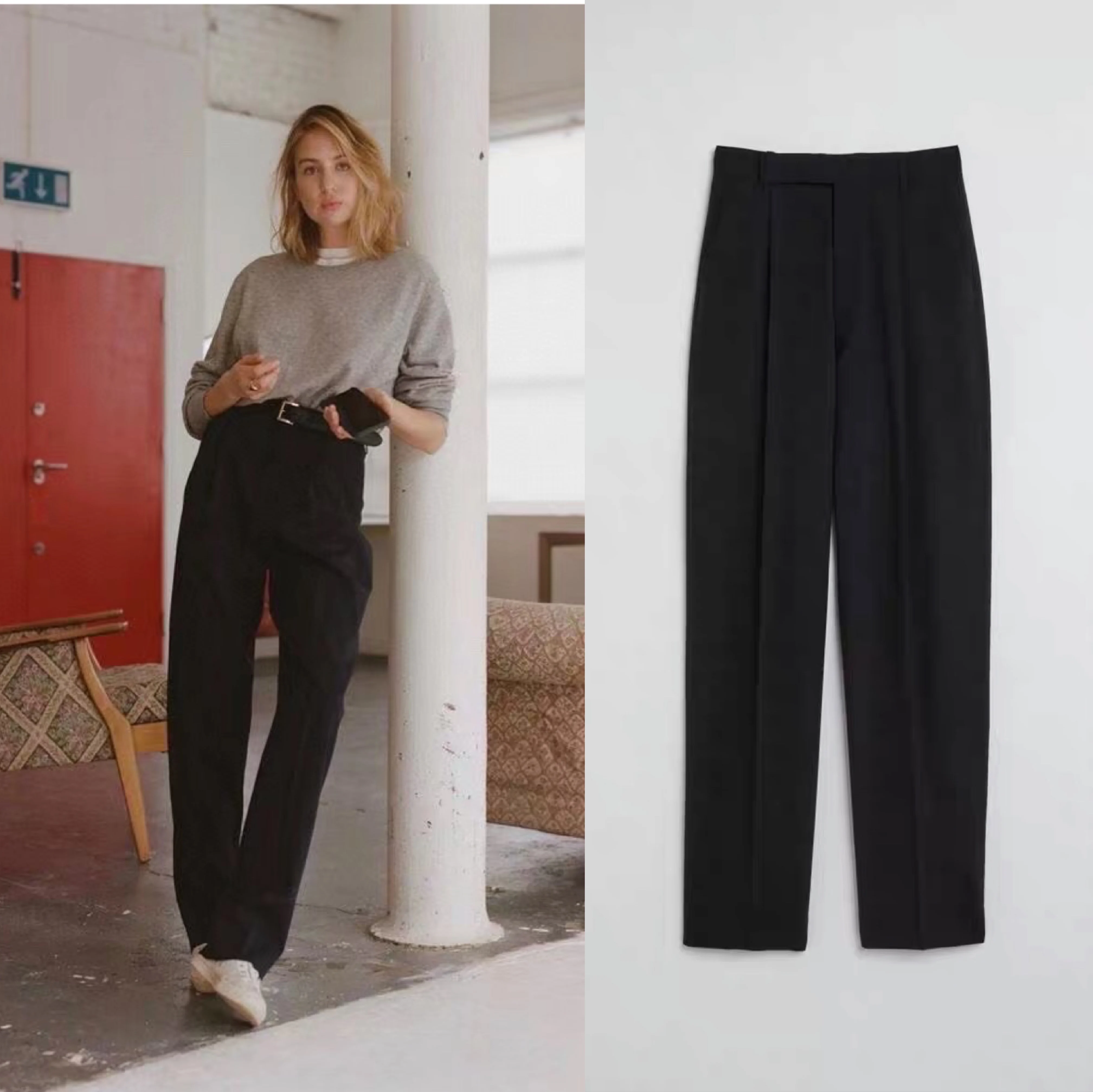 

FILIPPA K Commuter Wool Suit Pants Women 2023 Spring Summer Autumn High Waisted Straight Leg Wide Leg Casual Mopping Trousers