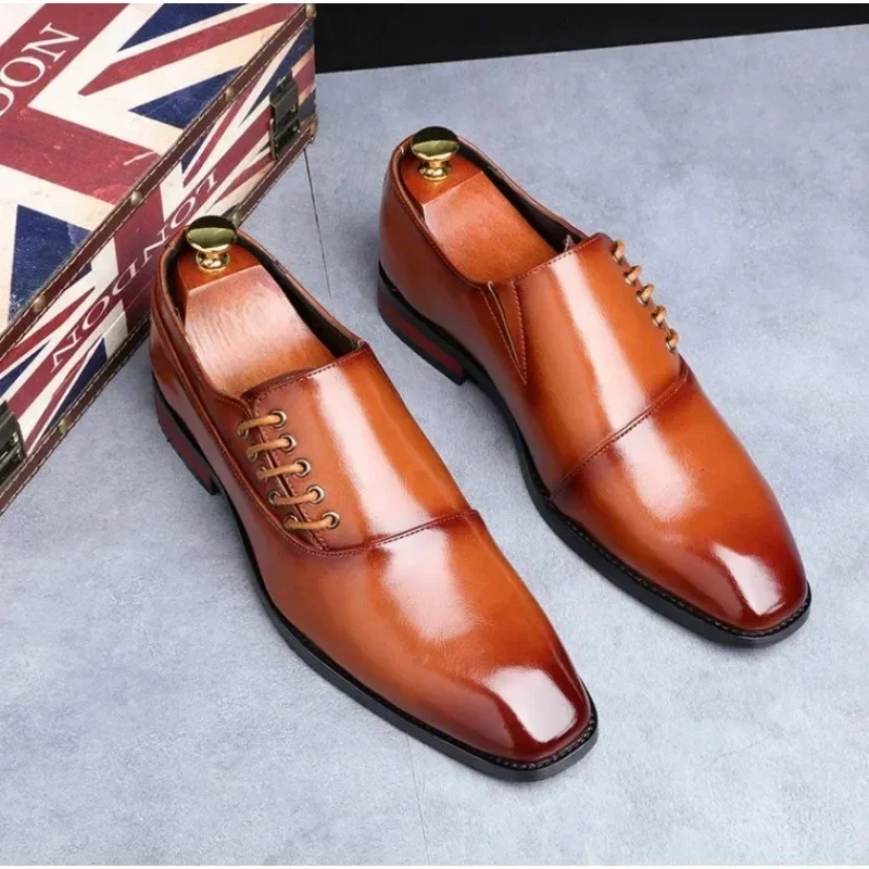 Business Dress Men Shoes Square Toe Leather Shoes Party Wedding Men Quality Gentleman Shoess 48 Casual Man Office