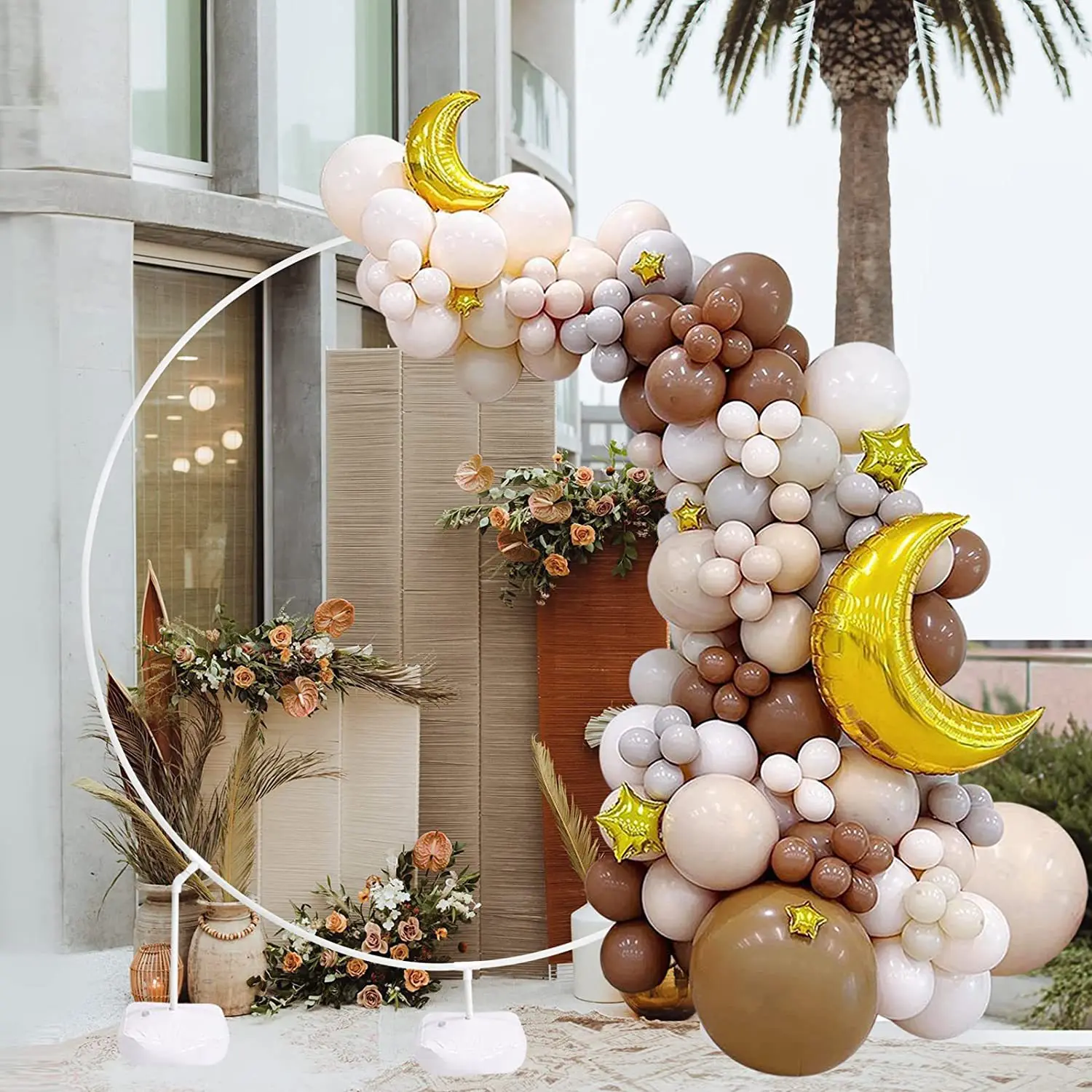 Arco Rotondo Per Sfondo 2 M Con Base In Metallo Dorato – Supporto Per Palloncini, Fiori E Decorazioni Feste (Matrimonio, Compleanno, Baby Shower)