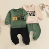 2024-07-23 Lioraitiin Baby Boys Pants Set, Long Sleeve Crew Neck Letter Print Sweatshirt with Elastic Waist Pants Infant Clothes 1