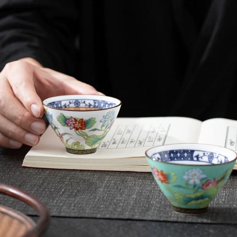 Chinese Vintage Aesthetic Ceramic Cups Teeware Porcelain Drinkware Cupel Hand Made For Oolong Tea Red Ceremony