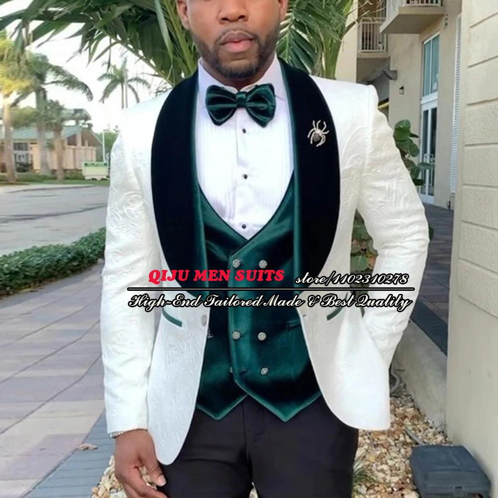

Groom Men Mariage Suits Slim Fit Velvet Jacquard Wedding Tuxedo STailored Made 3 Pieces Business Dinner Party Wear Costume Homme
