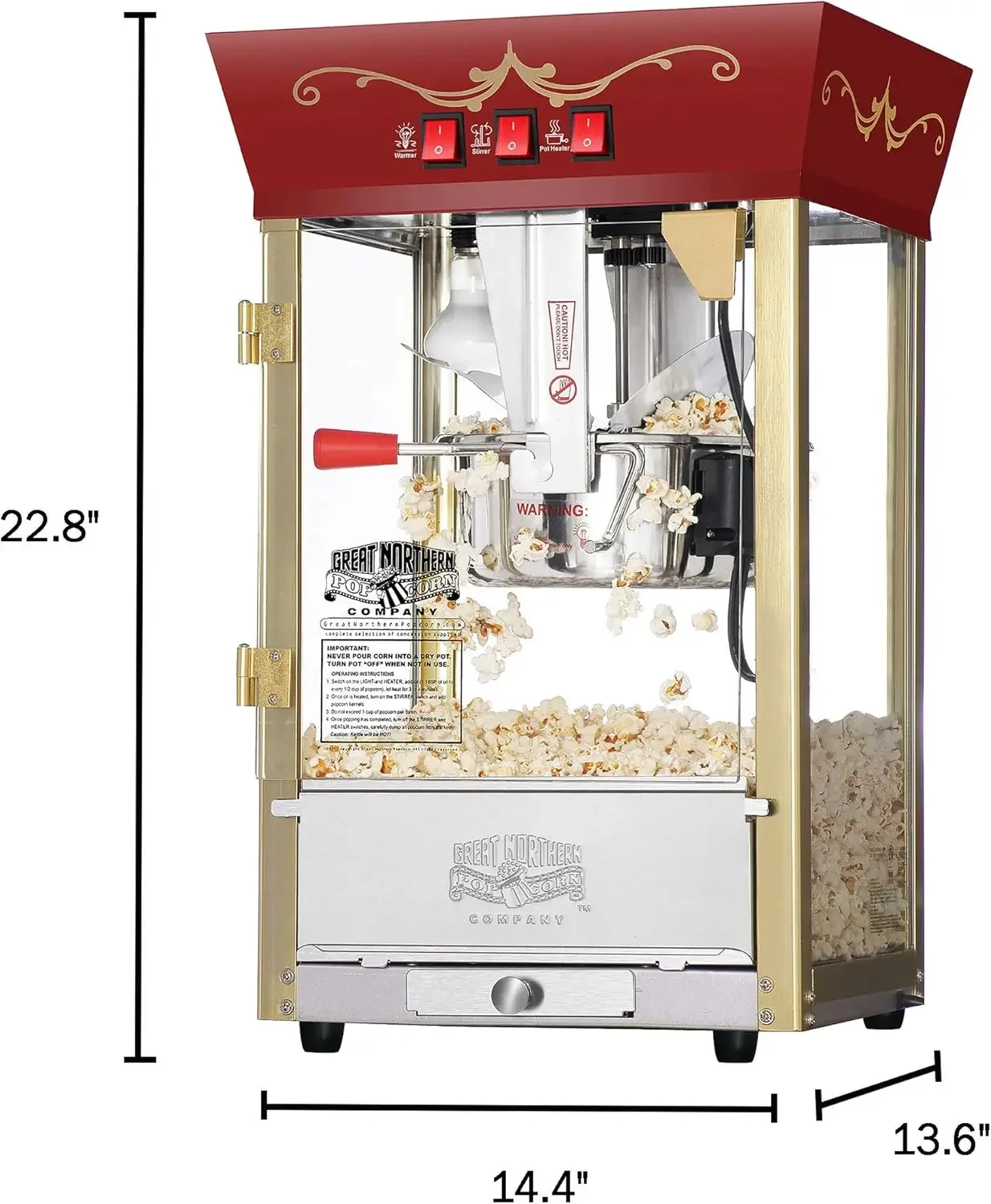 Popcorn Machine - 8oz Popper with Stainless-Steel Kettle, Reject Kernel Tray, Warming Light, and Accessories by Great No 2