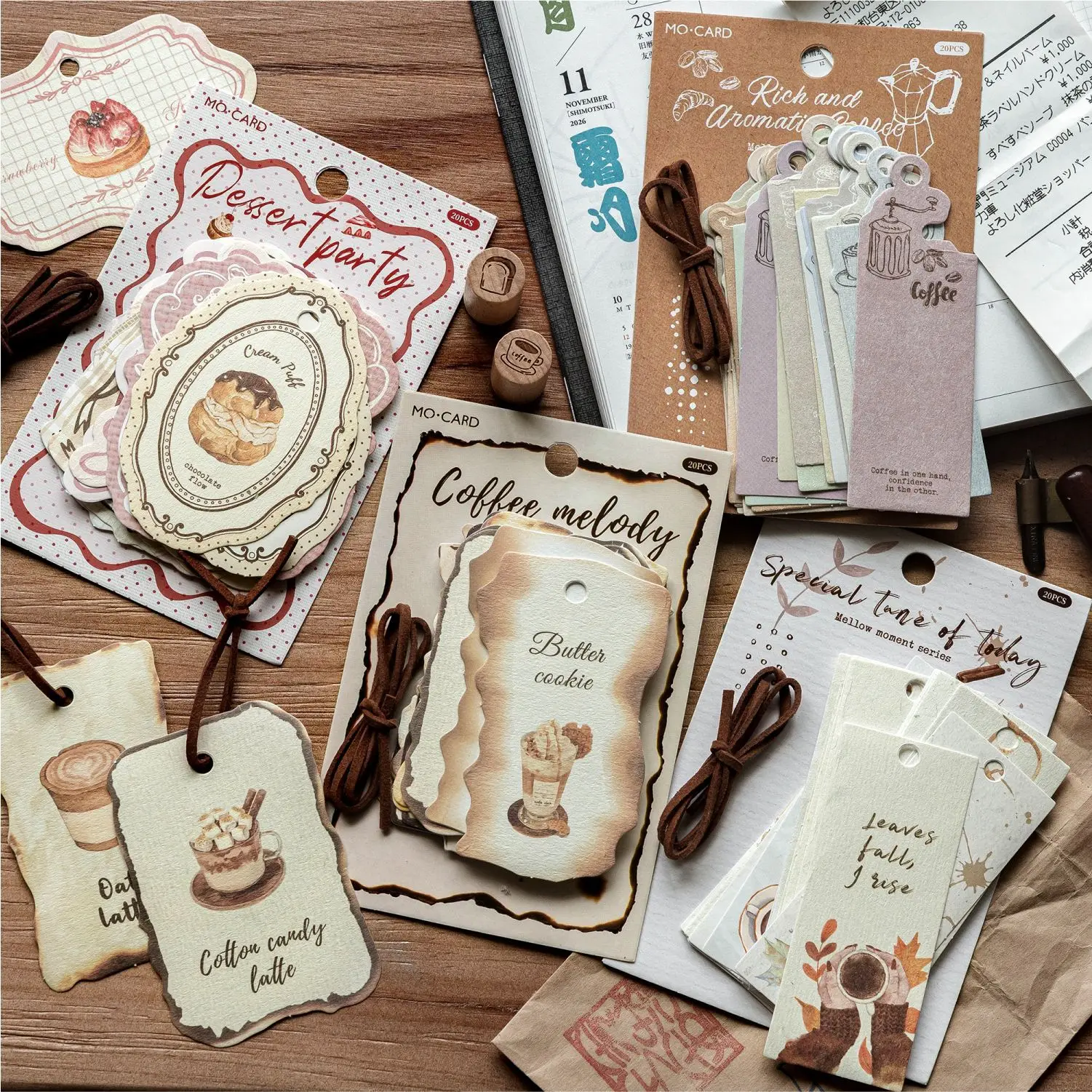 1팩/2팩 아로마 모멘트 시리즈 듀얼 팩 스티커 빈티지 커피 태그 저널 라이프 DIY 데코레이션 카와이 스티커