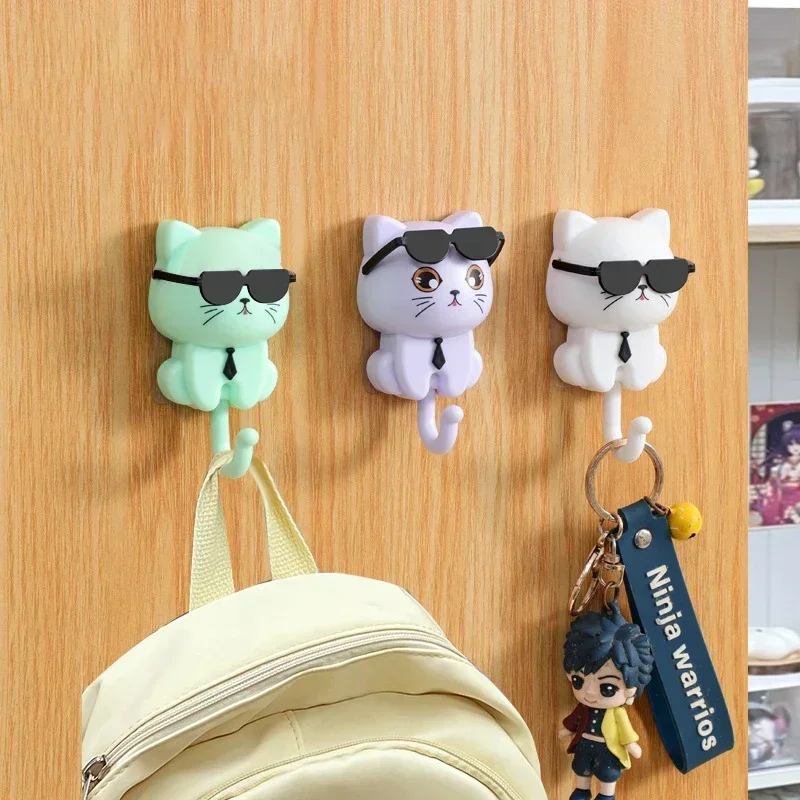 4pcs Kitten Hooks Cartoon Cats Wall Hook Wall Hanging Hanger Rack Key Holder Home Storage Utility Wall Decoration for Clothe Hat 4