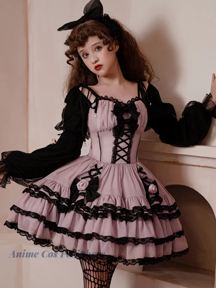 

Original Lolita Sweet Op The Spice Girls Dress Women Hot Girl Daily Cute Lantern Sleeve Princess Dresses Summer Autumn Bow Ruff