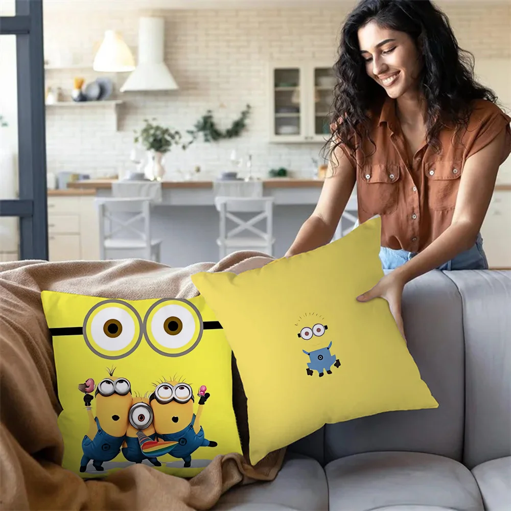 Anime Minions Kawaii Pillow Covers Cartoon Sofa Decorative Home Double-sided Printing Short Plush Cute Cushion Cover 3