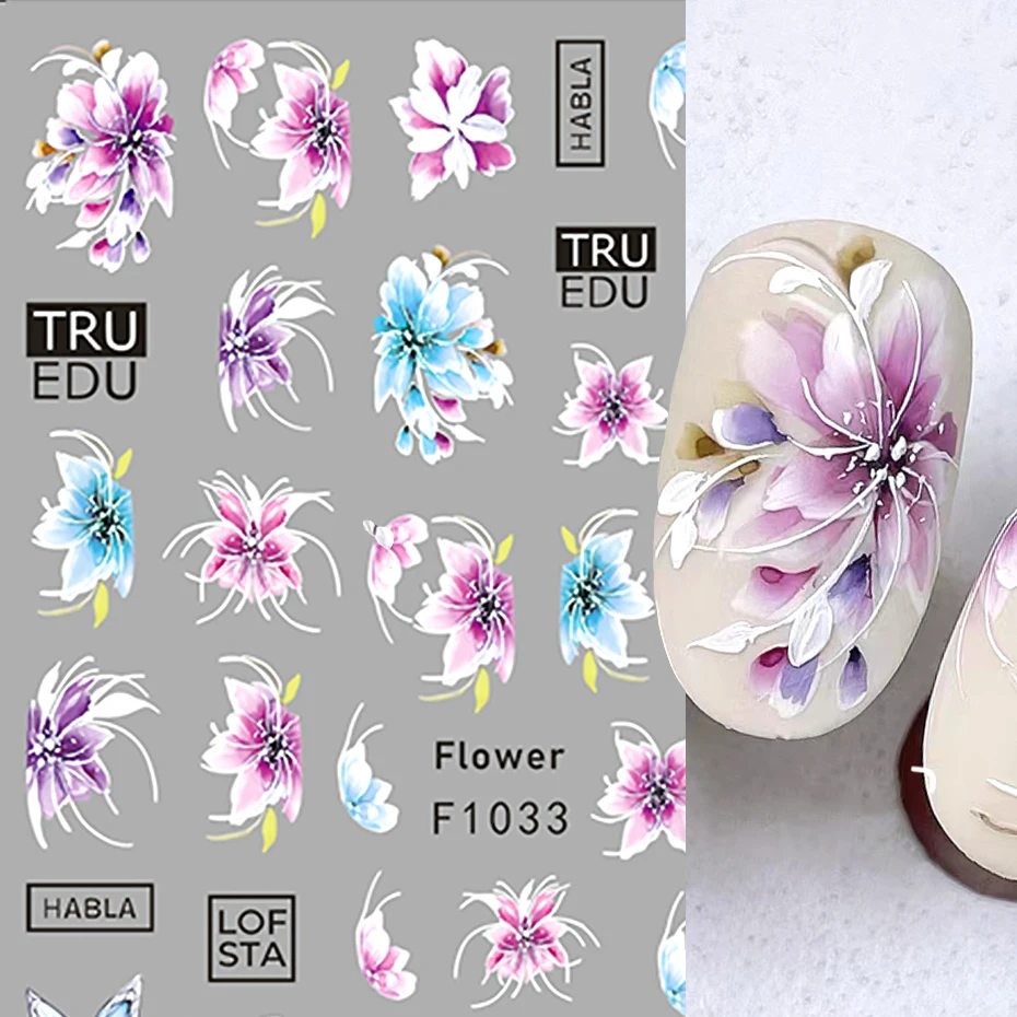 3D Lace Flowers Nail Stickers Purple Blossom Floral Butterfly Summer Nail Art Decals Decorations Adhesive Slider Tattoo Manicure nail stickers nail art decoration nail decals flower stickers