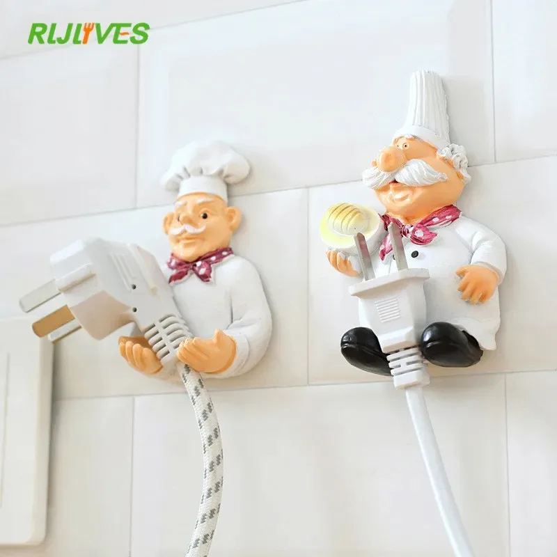 Kitchen Hook Cartoon Cook Chef Outlet Plug Holder Cord Storage Rack Decorative Wall Shelf Key Holder Shelves