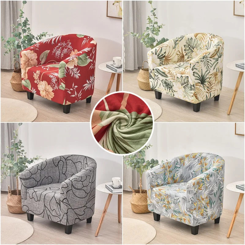 

Floral Print Tub Chair Cover Spandex Elastic Club Armchair Slipcovers for Living Room Single Sofa Covers Home Bar Counter Hotel