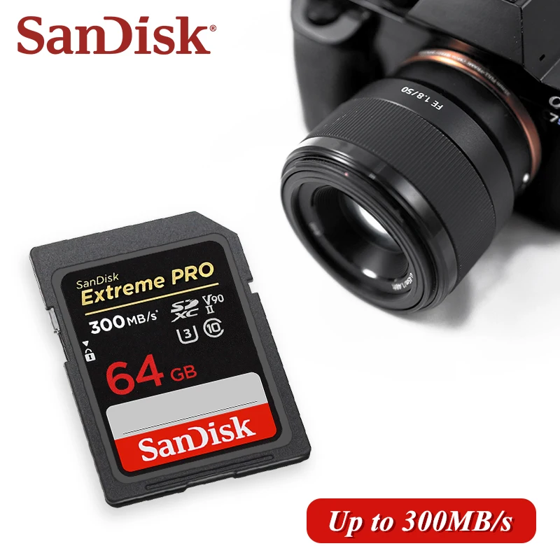 샌디스크 익스트림 프로 SD 카드 UHS-II 메모리 카드 V90 U3 C10 300MB/s 시네마틱 8K 4K 비디오 64GB 128GB 카메라 DSLR 미러리스용