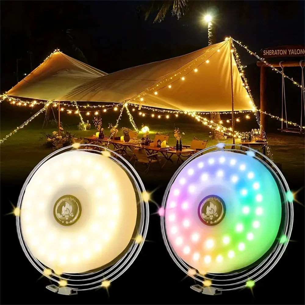 10M Camping String Light 3-in-1 Tent Light Rechargeable RGB&Warm 8 Mode Outdoor/Indoor Hanging LED Fairy For Camping