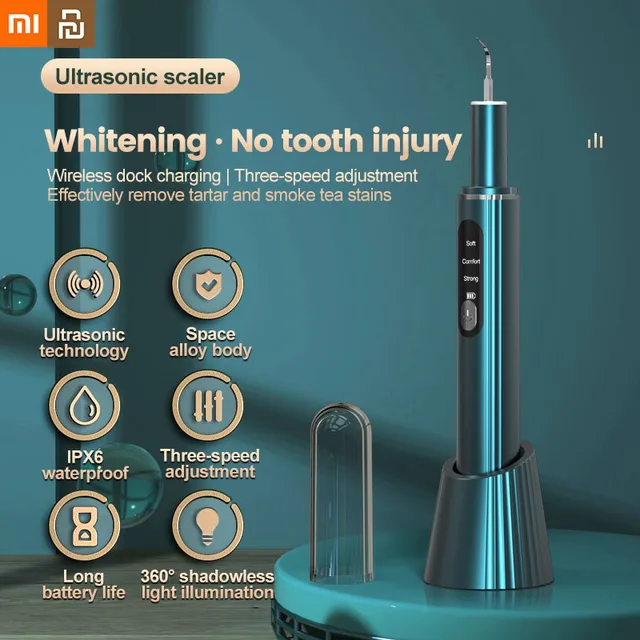 샤오미 Youpin 치과 스케일러 초음파 클리너 및 혀 브러시 무선 충전 치아 스톤 리무버 전기 치석 제거기