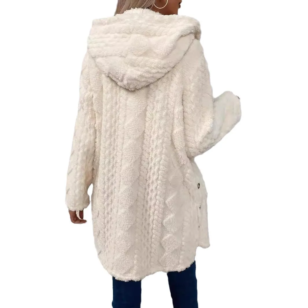 Warm Winter Female Geometrical Fleece Hooded Sweatshirt