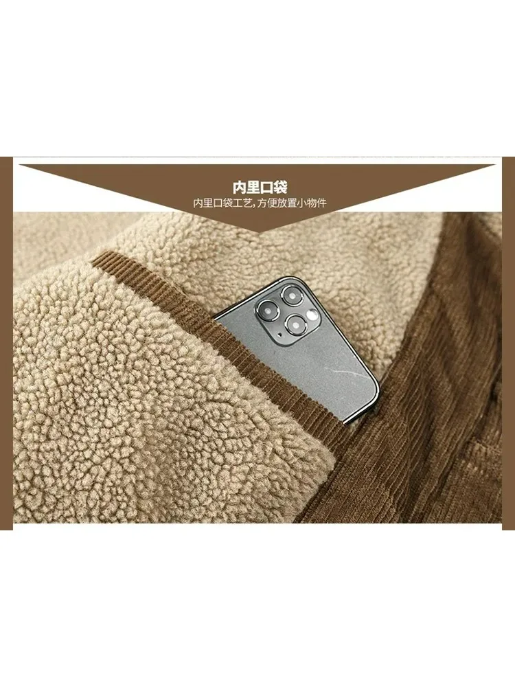 Mens Padded Corduroy Parka Jacket - Warm Windbreaker with Fur Collar