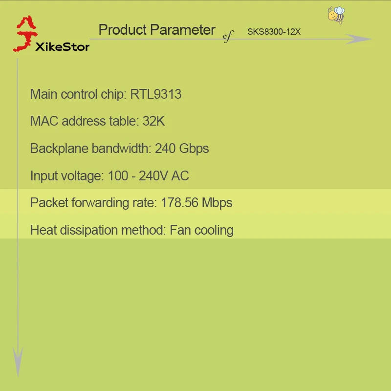 XikeStor L3 관리형 10G SFP+ 메인 컨트롤 칩 RTL9313 12개의 10G SFP+ 포트 VLAN/포트 통합/DHCP 웹/CLI 지원