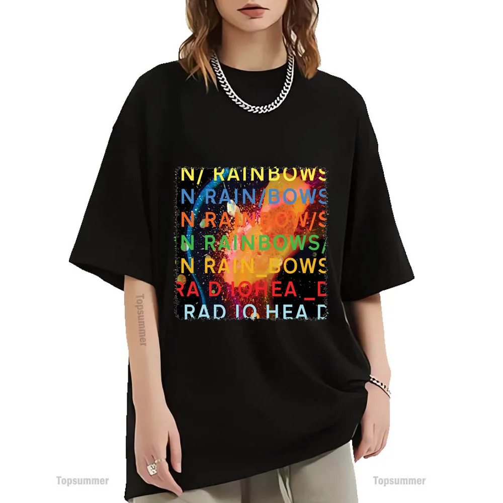 In Rainbows Album T Shirt Radiohead Tour T-Shirt Donna Elegante Streetwear T-Shirt Oversize Maschile Abbigliamento Nero