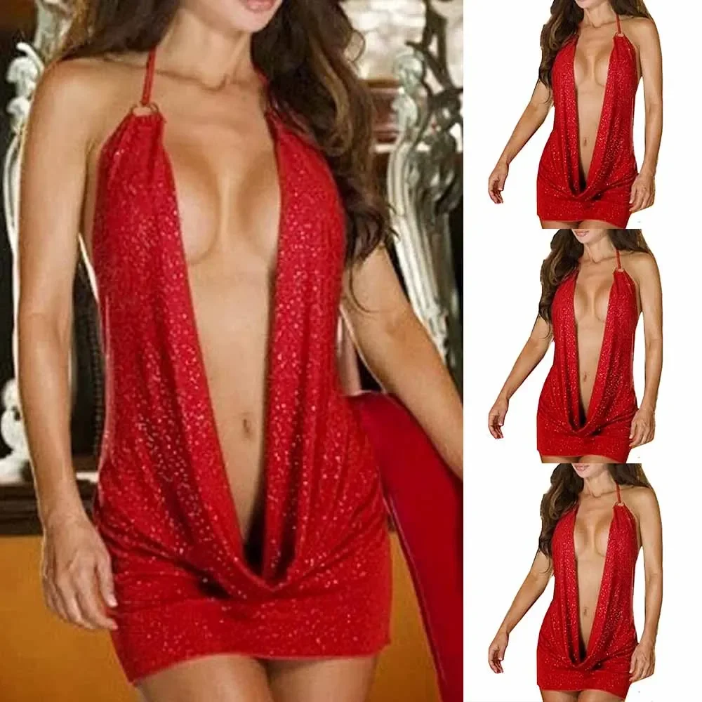 Accessories Women Dress Pole Dance Suit Polyester S-2XL Sexy Tight-Fitting Halter Neck Hip Lingerie Breathable Deep V 5