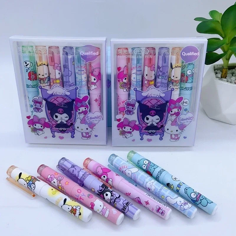 

New Cartoon High Quality Appearance Six Multi Color Set Fluorescent Pen For Marking Key Sentences Student Stationery Supplies