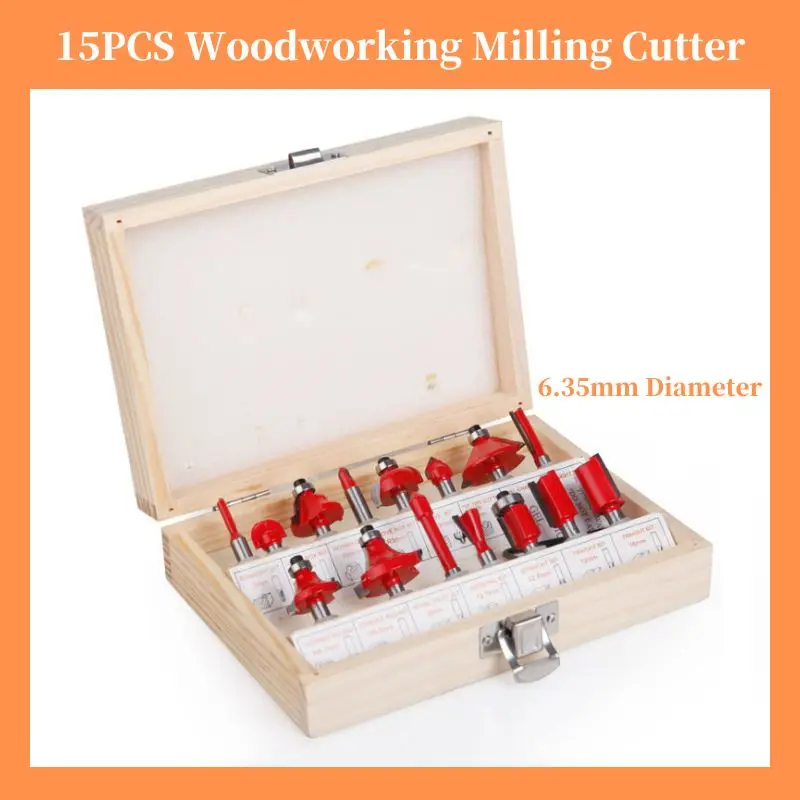 

15Pcs Milling Cutter 6.35mm Shank Router Bit Set Trimming Bit Straight Milling Cutter Bits Tungsten Carbide Cutting Woodworking