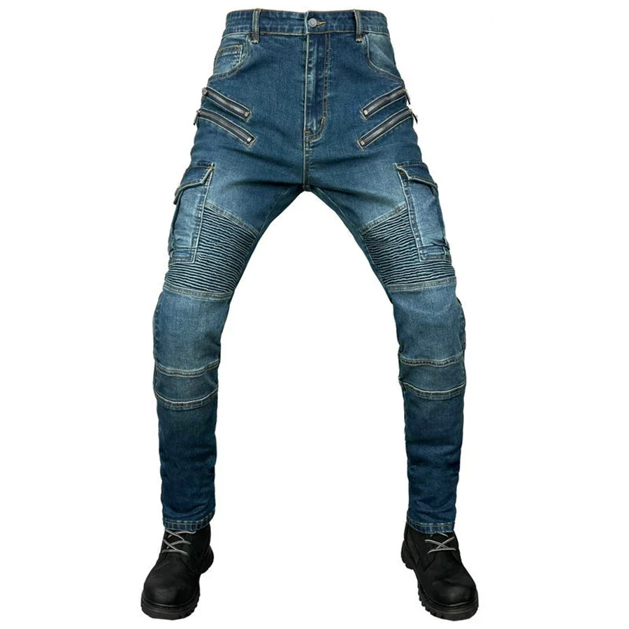 

Мужские мотоциклетные джинсы на молнии, синие улучшенные защитные джинсы на все сезоны, 2024