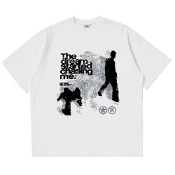 Oversized Men's Cotton Shadow Print Graphic Tee - Harajuku Vintage Streetwear Aesthetic - XXXL (WHITE)
