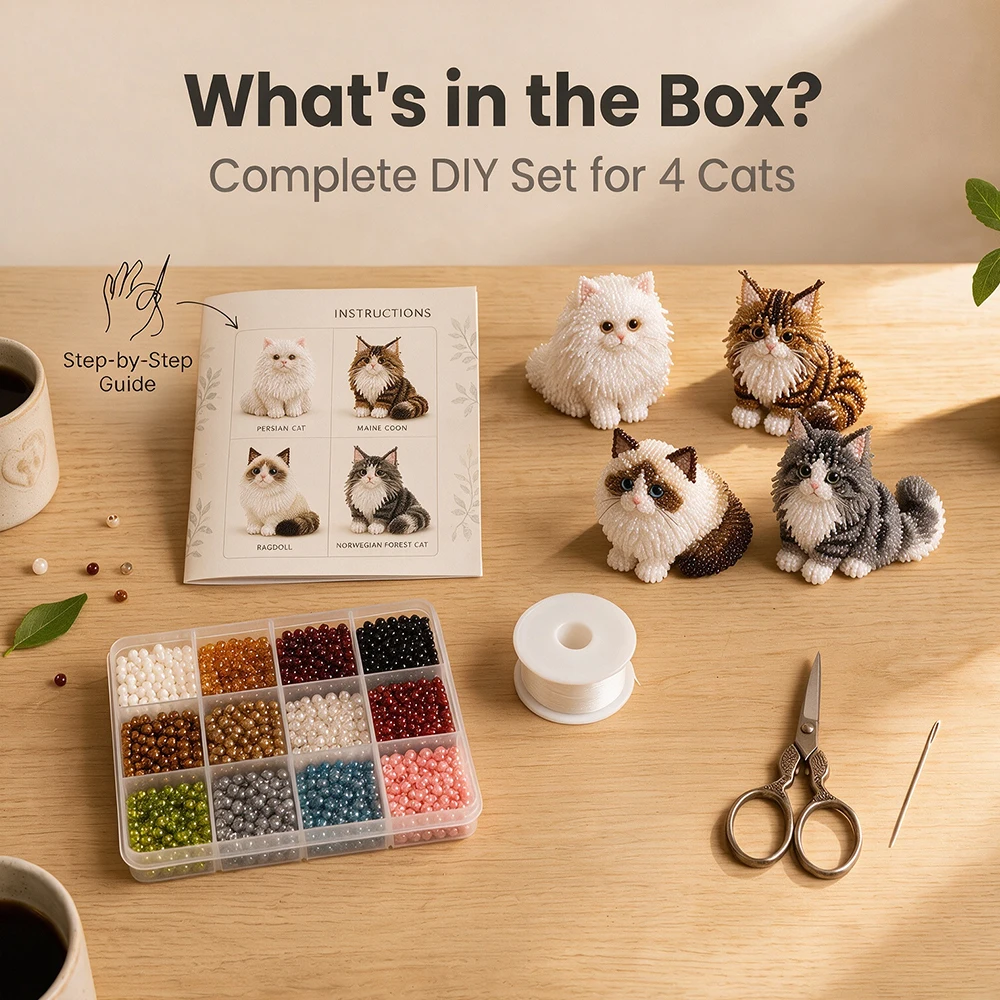 Kit fai da te gatto 3D con perline. Crea quattro gatti adorabili. Set Completo di Utensili, Regalo Ideale per Principianti e per la Famiglia. - immagine 5