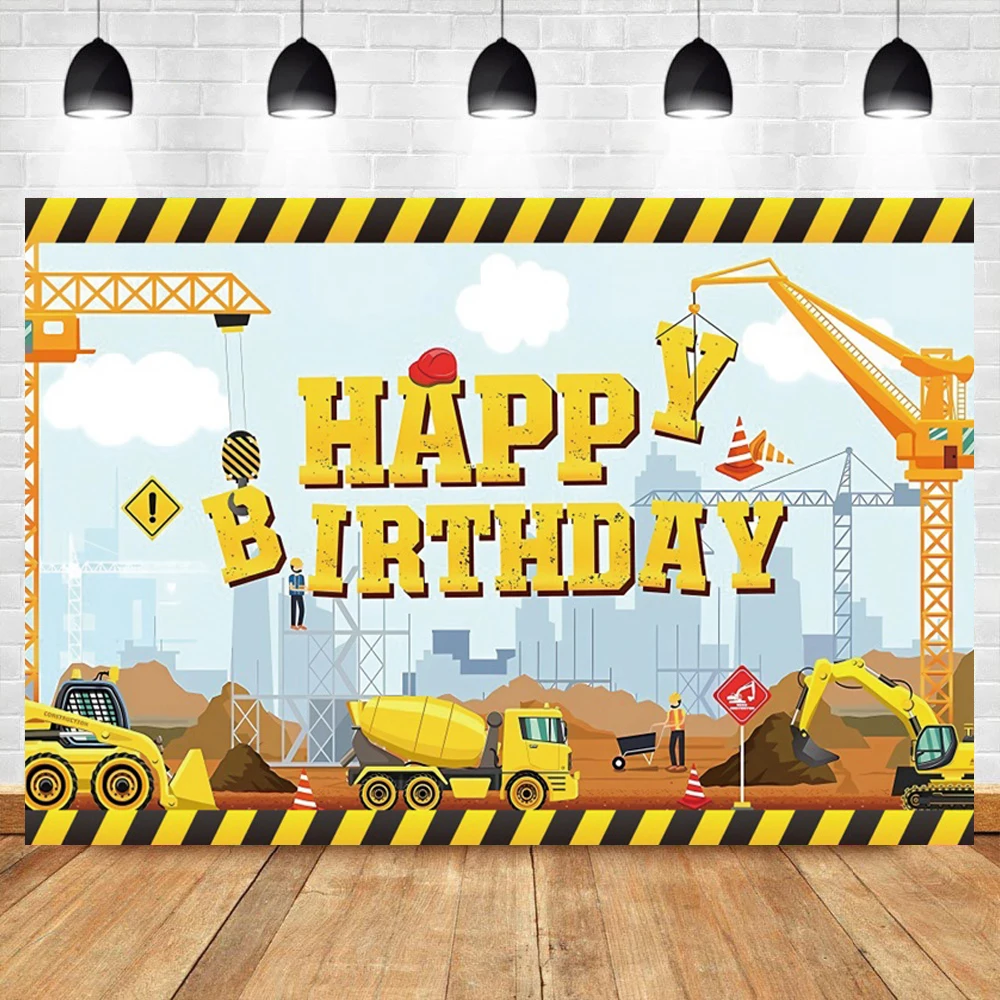 Laeacco 굴삭기 트럭 사진 배경 소년 생일 건설 배경 파티 장식 사진 Prop Photocall 사진 스튜디오