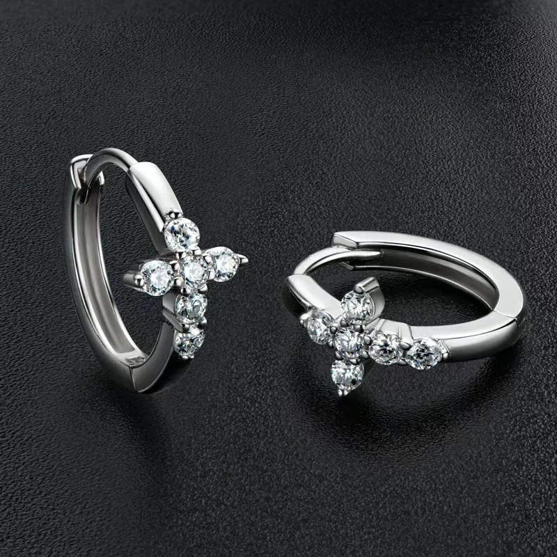 

Trendy 925 Sterling Silver D Color Moissanite Cross Hoop Earrings for Women Jewelry Plated White Gold Diamond Test Pass Gift