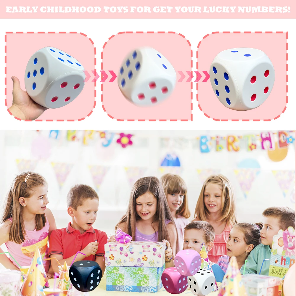 6IN Big Foam Dices with Black Dots Six Side Dot Dices Colored Learning Aids Game for Counting Math Teaching