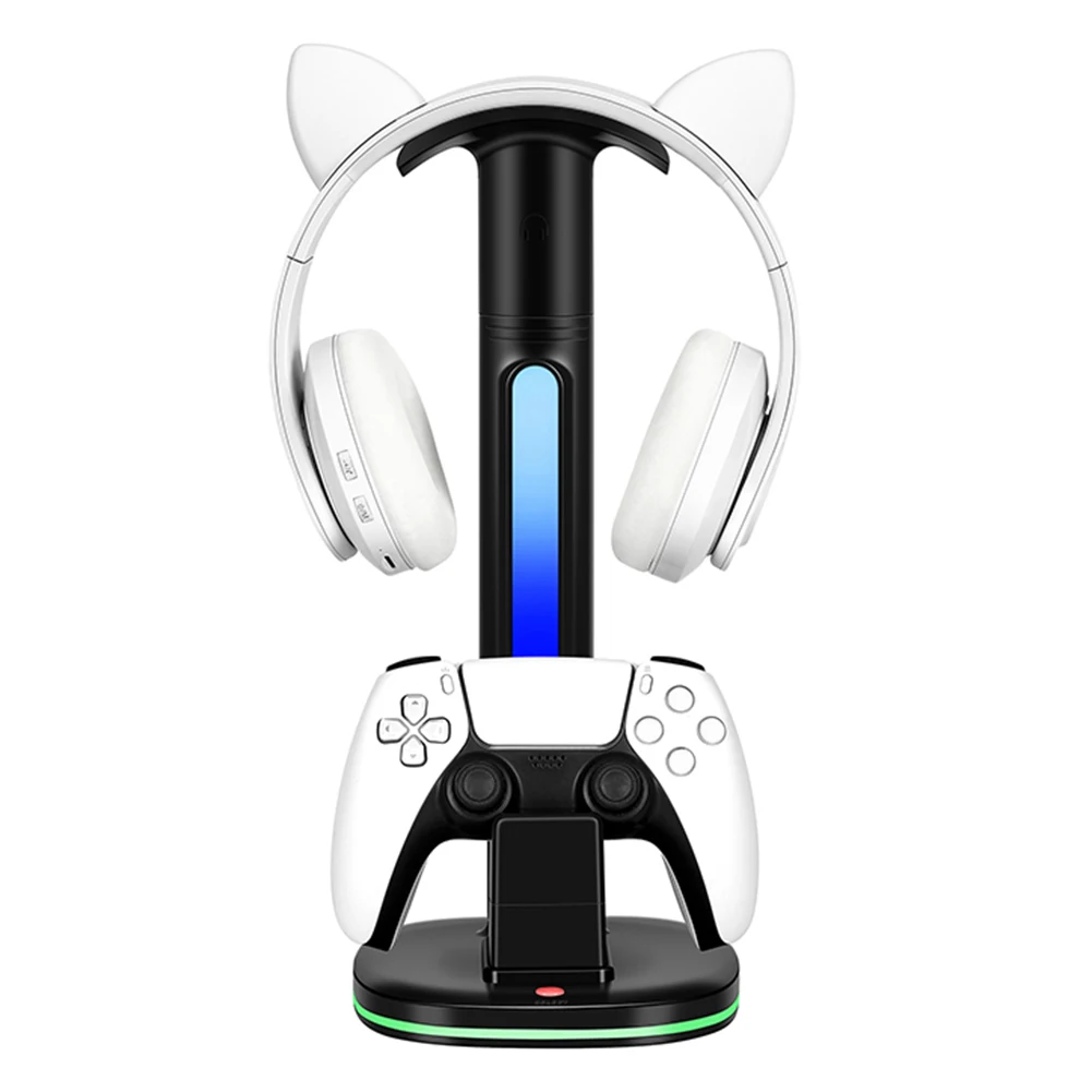 Station de charge PS5 avec support Casque, porte téléphone et lumière RGB