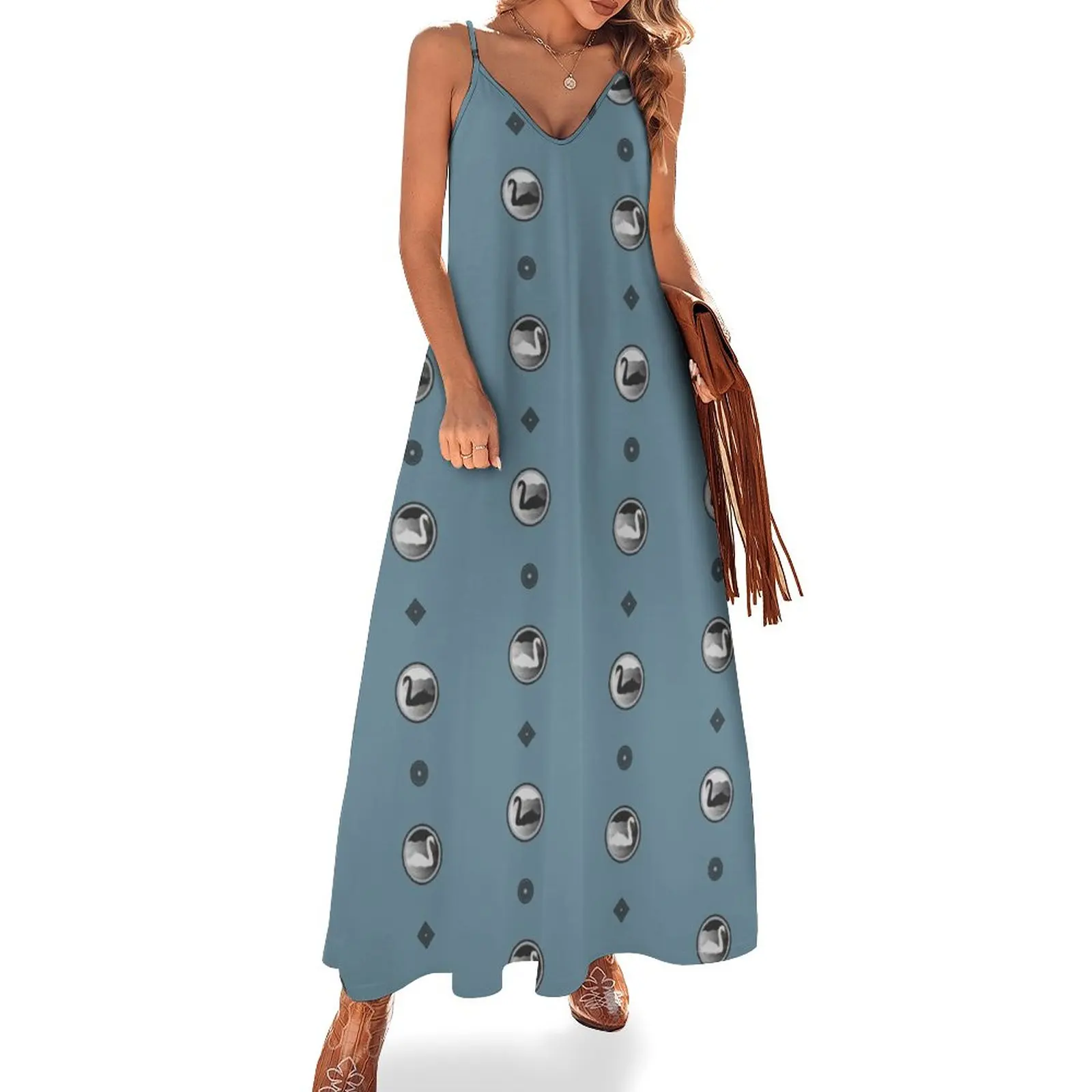 

New Swan pattern in blue Sleeveless Dress Women's clothing african dresses for woman Women's summer long dress