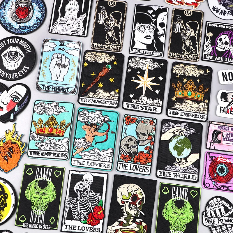 

Punk Patch Tarot Embroidery Sew Patch Iron On Patches DIY Horror Skull Embroidered Applique Patches On Clothes Ironing Stickers