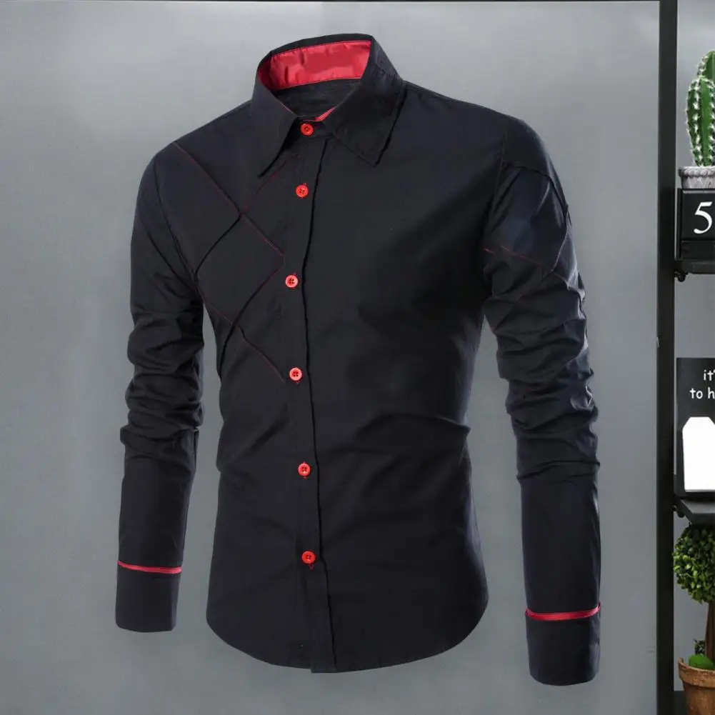 Men's Contrast Casual Button Shirt dress Autumn Men's Slim Fit Formal Long Sleeve Shirt