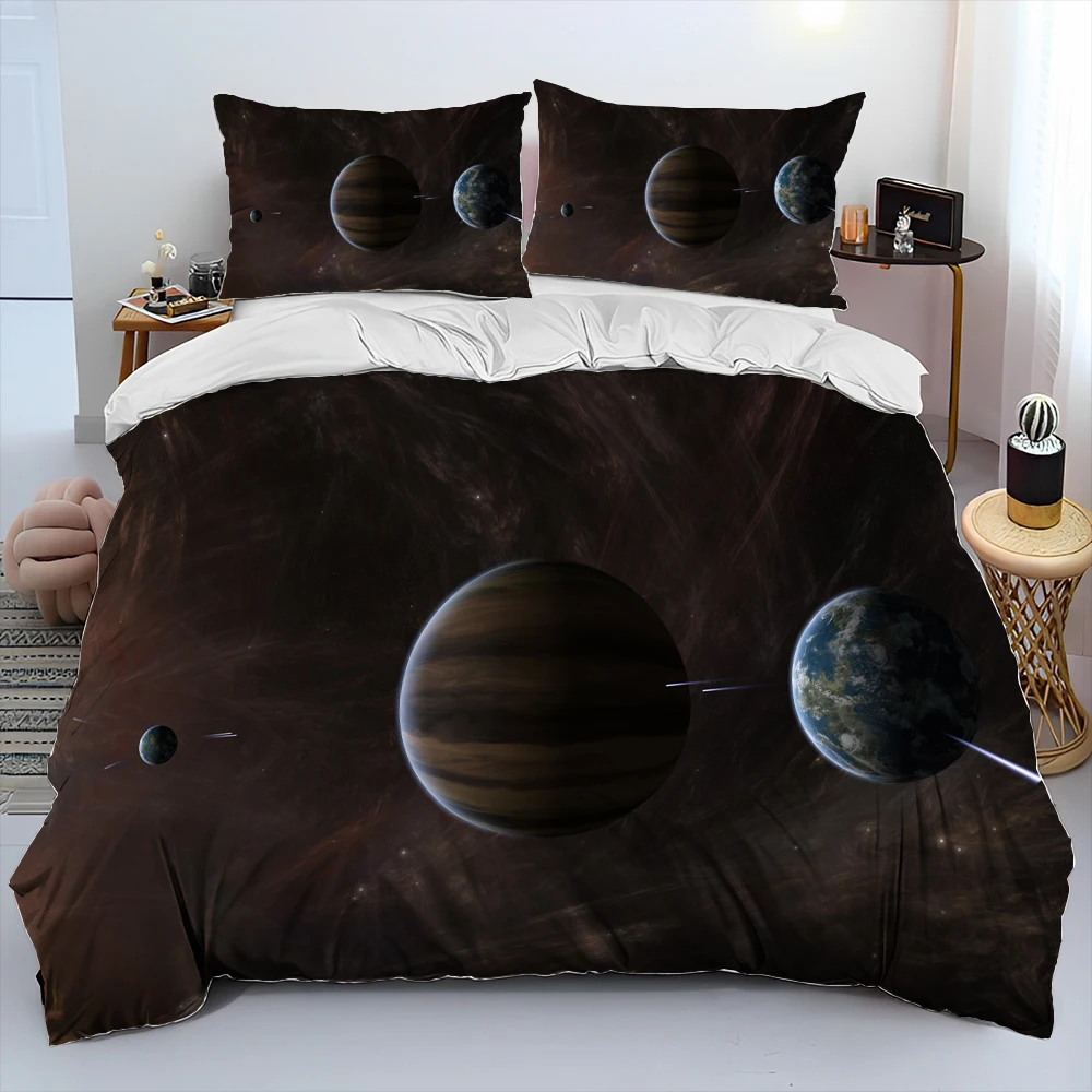 3D Space Fixed Stars Galaxy Earth Comforter Bedding Set,Duvet Cover Bed Set Quilt Cover Pillowcase,King Queen Size Bedding Set